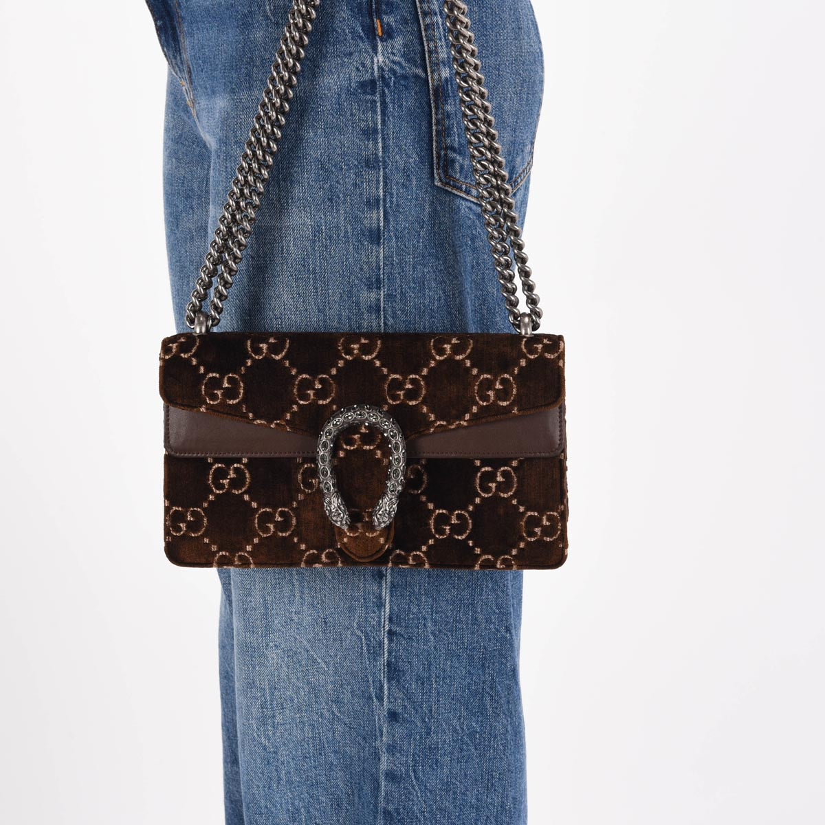 Gucci Brown GG Velvet Small Dionysus Shoulder Bag
