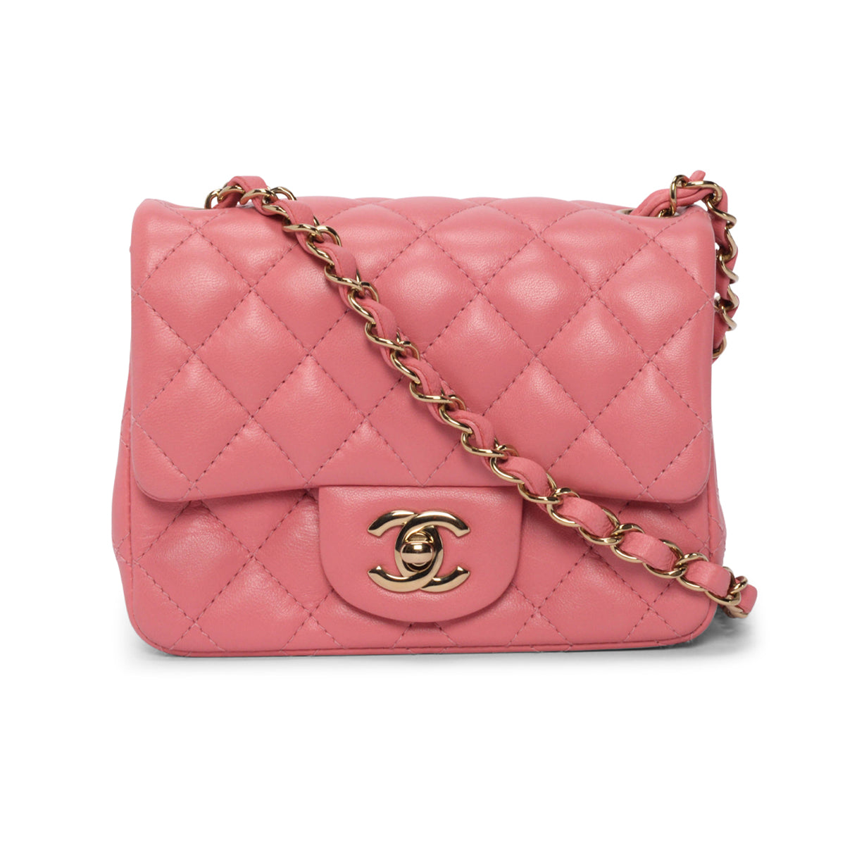 Chanel Pink Quilted Lambskin Mini Square Classic Flap Bag