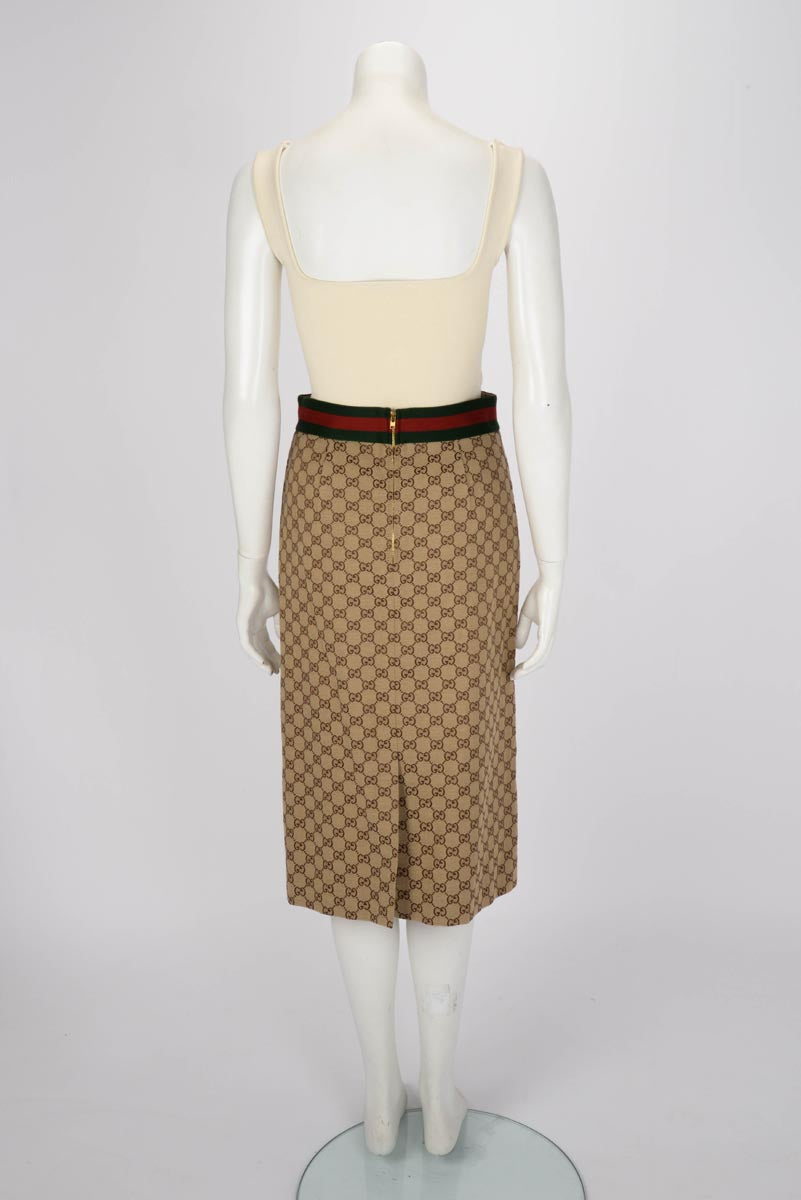 Gucci Beige GG Canvas Horsebit Web Detail Skirt IT 42