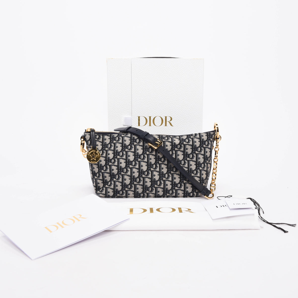 Dior Navy Oblique Jacquard Diorstar Hobo Chain Bag