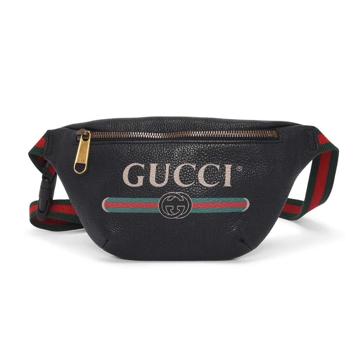 Gucci Black Grained Calfskin Logo Belt Bag