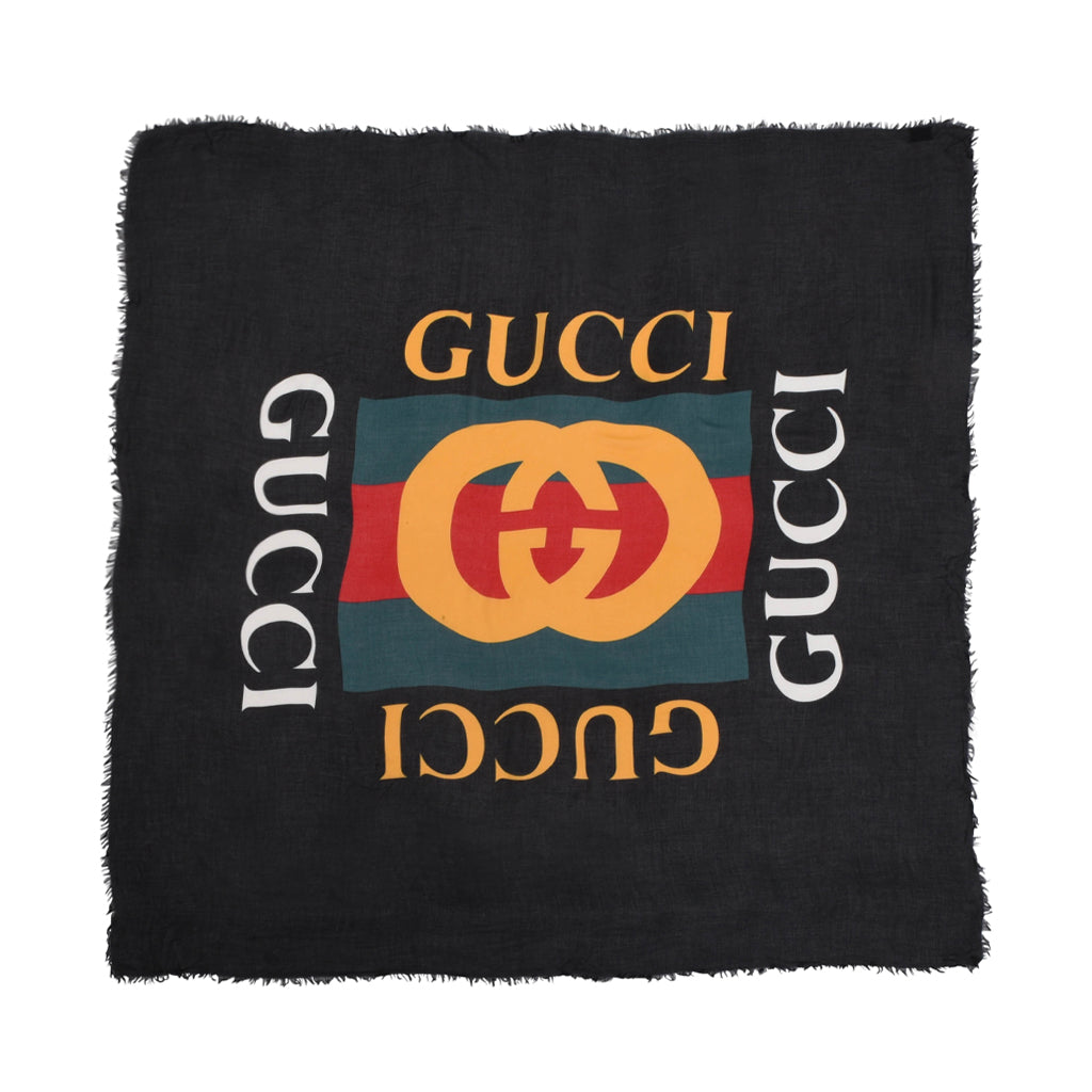 Gucci Black Web Accent GG Logo Shawl