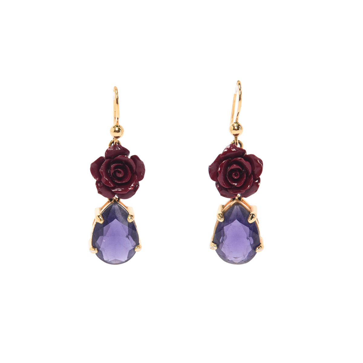 Prada Red & Purple Crystal Rose Drop Earrings