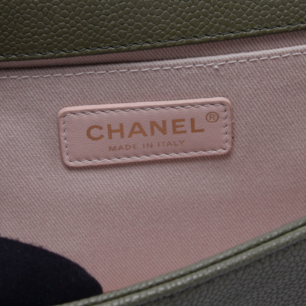 Chanel Khaki Green Quilted Caviar Old Medium Boy Bag