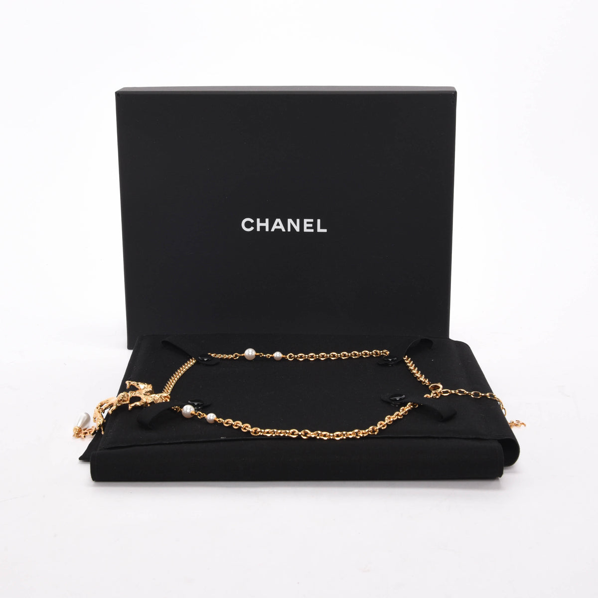 Chanel Gold Pearl 3 Lions CC Necklace