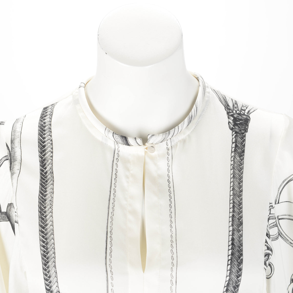 Hermes Blanc Casse Silk Project Carres Blouse FR 38