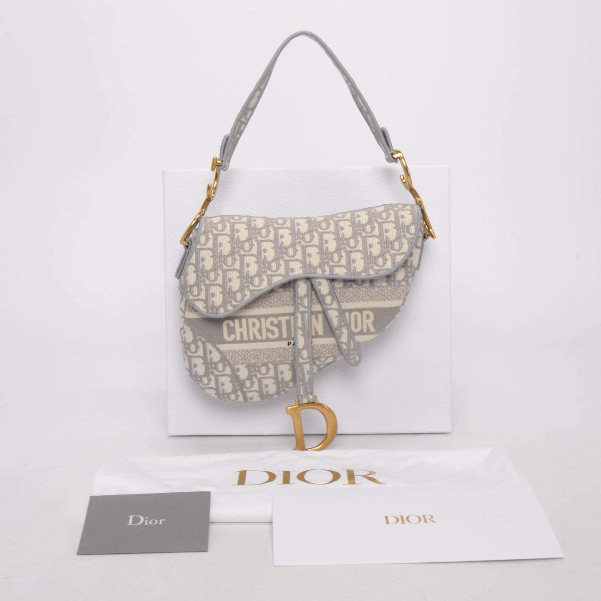 Dior Grey Oblique Canvas Medium Saddle Bag