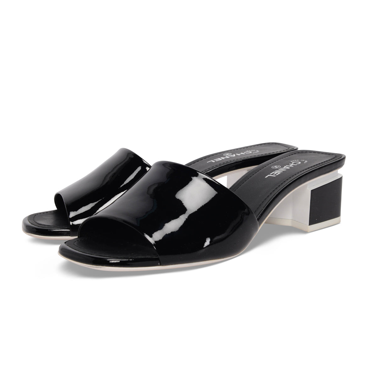 Chanel Black Patent CC Mules 37