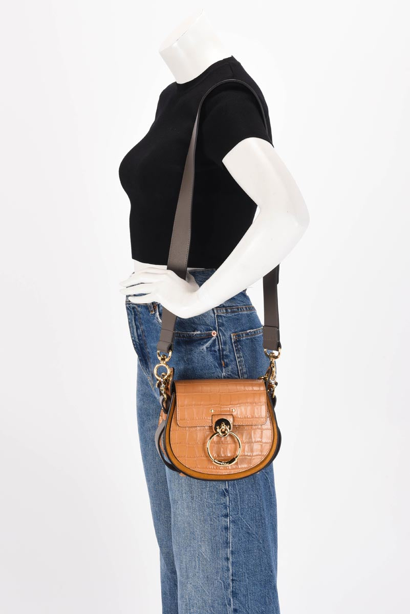 Chloe Autumnal Brown Croc Embossed Small Tess Bag