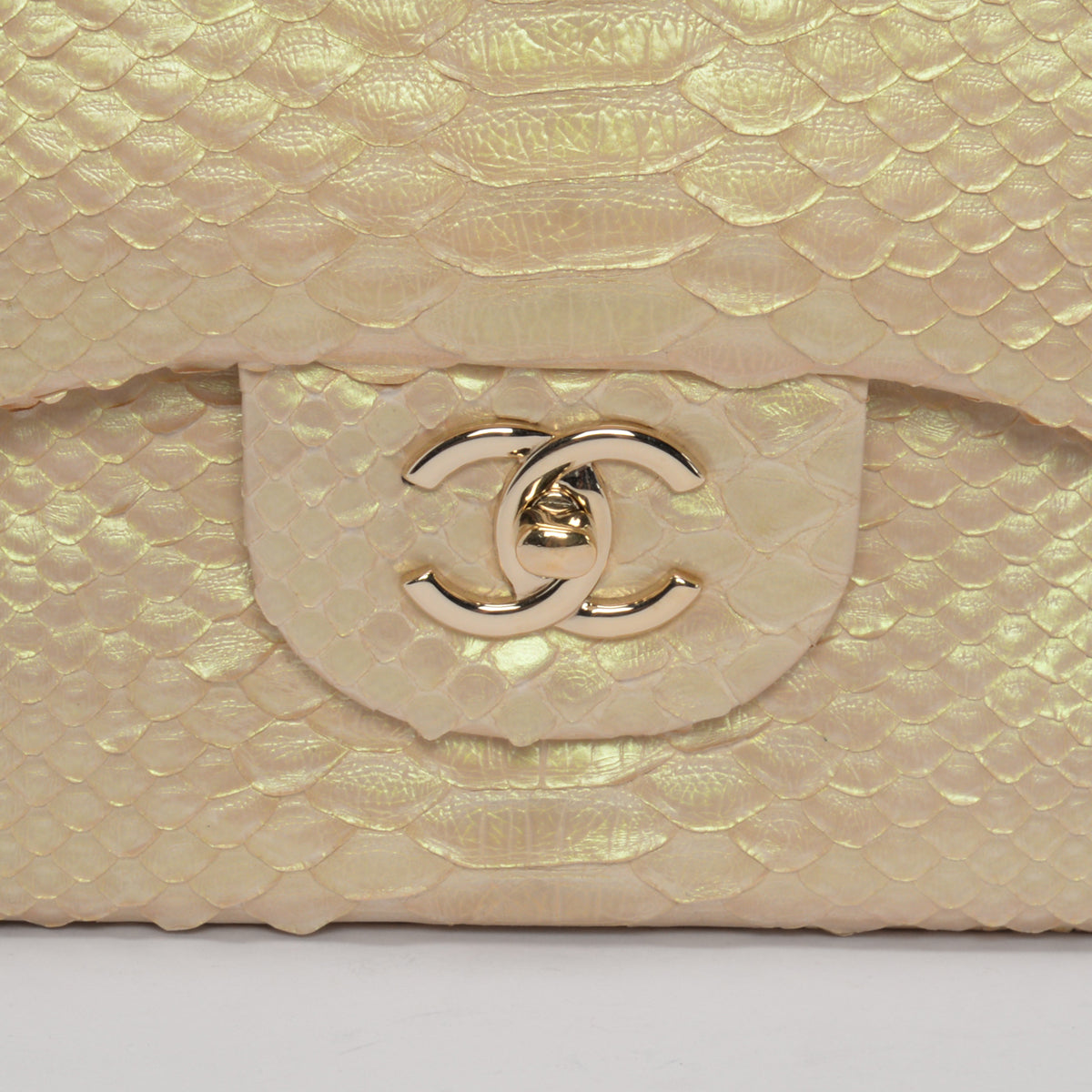Chanel Light Beige Iridescent Python Large Double Flap Bag