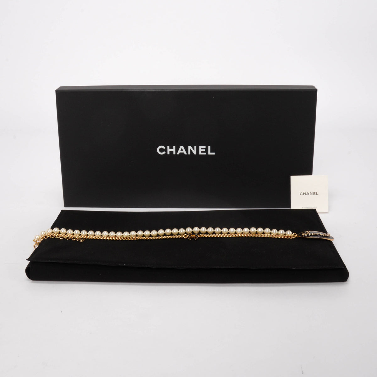 Chanel Gold & Black Pearl Logo Pendant Necklace
