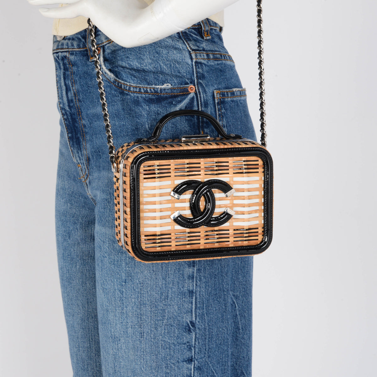 Chanel Natural Rattan Wicker Medium CC Filigree Vanity Case