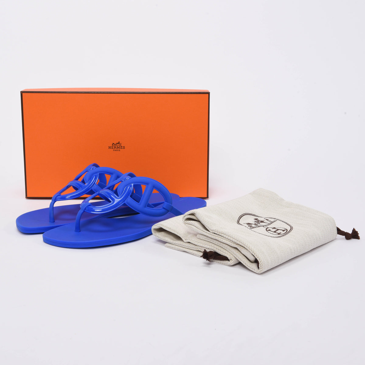 Hermes Royal Blue Rubber Egerie Sandals 39