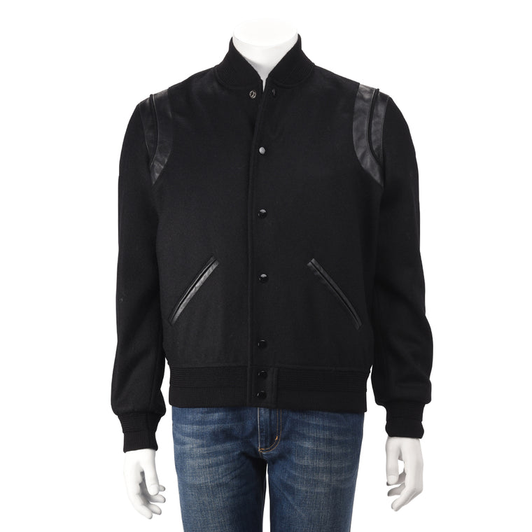 Saint Laurent Black Wool & Lambskin Teddy Jacket FR 50