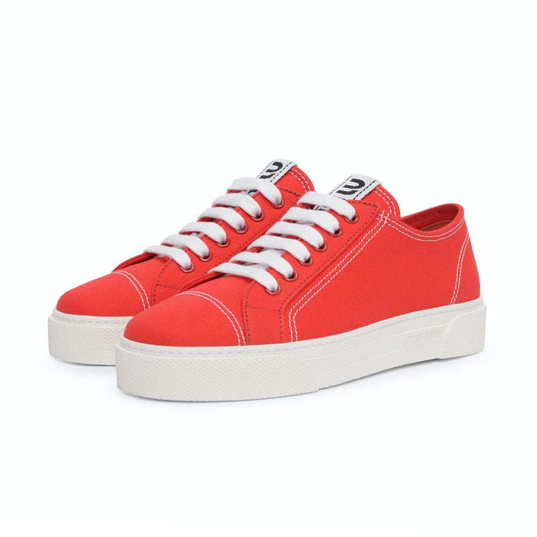 Miu Miu Red & White Canvas Sneakers