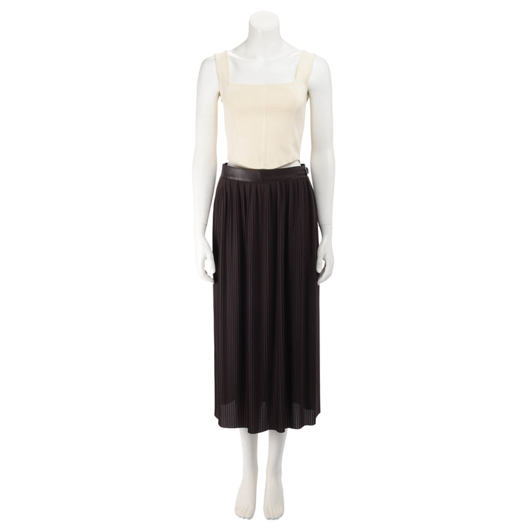 Hermes Brown Georgette Mid-Length Pleated Skirt FR 40