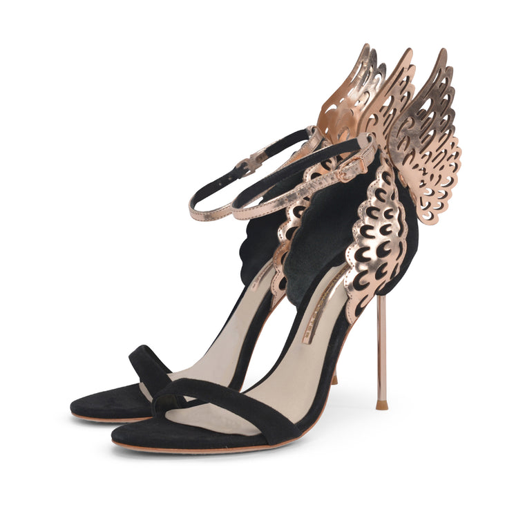 Sophia Webster Gold & Black Suede Evangeline Butterfly Sandals 38.5