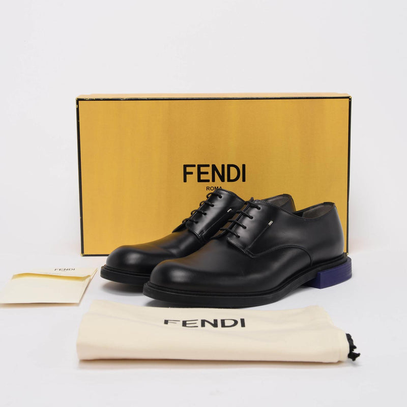 Fendi Black Leather Contrast Heel Lace-Up Shoes UK 7 - Blue Spinach