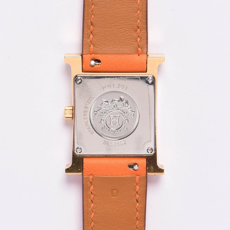 Hermes Gold & Orange Swift Heure H Small Model Watch - Blue Spinach