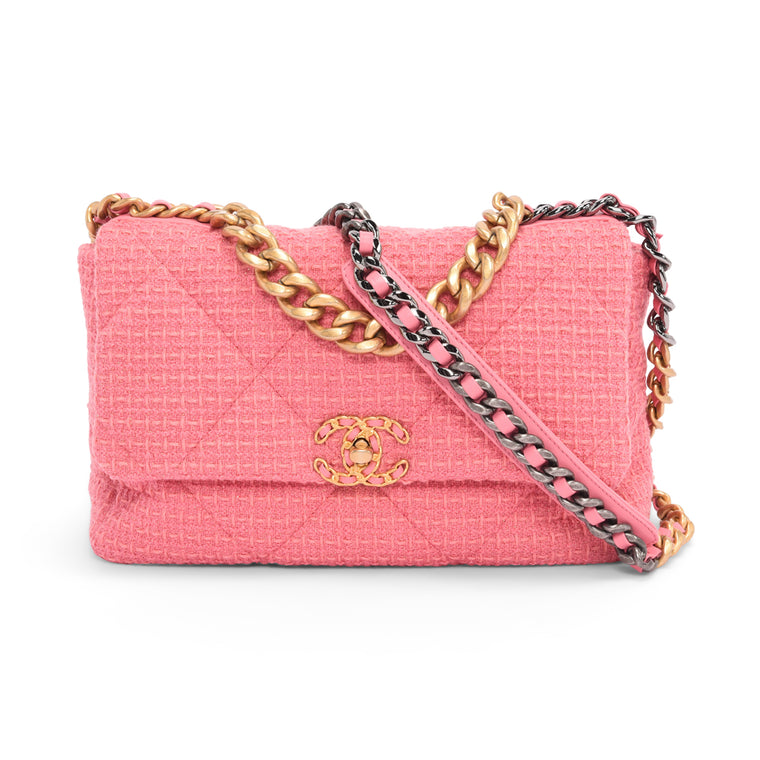 Chanel Pink Glitter Tweed Large Chanel 19 Flap Bag