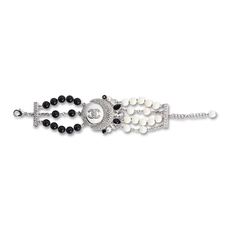 Chanel Black & White Crystal & Beads CC Bracelet