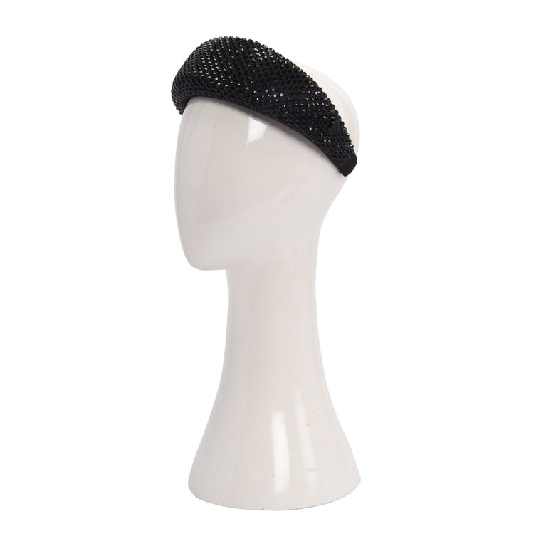 Prada Black Satin Crystal Embellished Headband