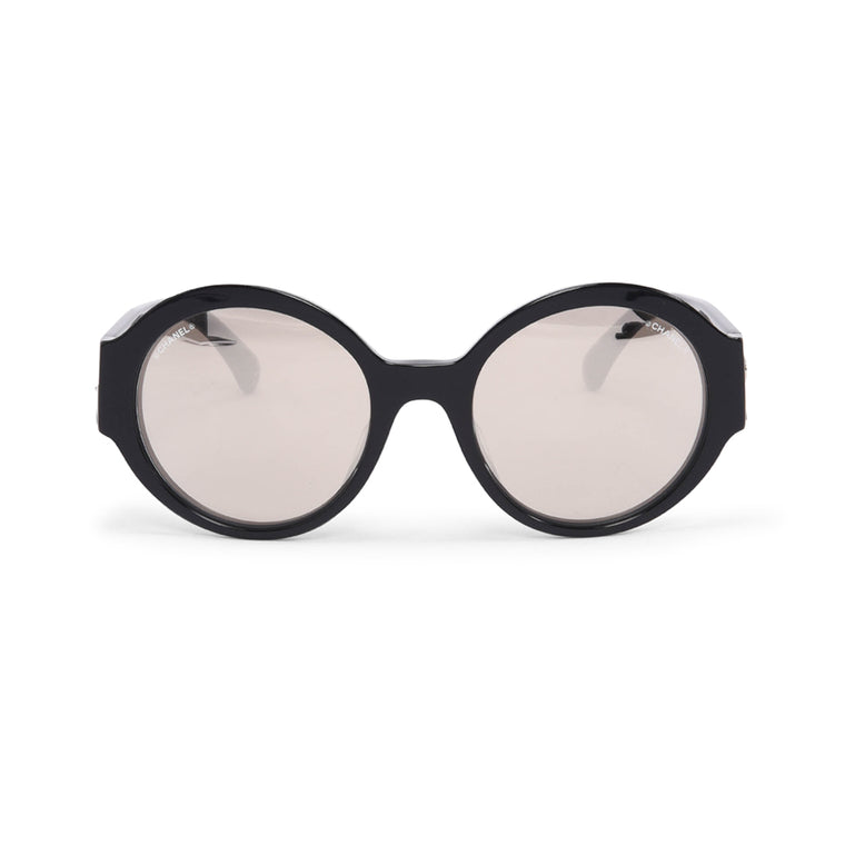 Chanel Black Round Mirror Lens Sunglasses