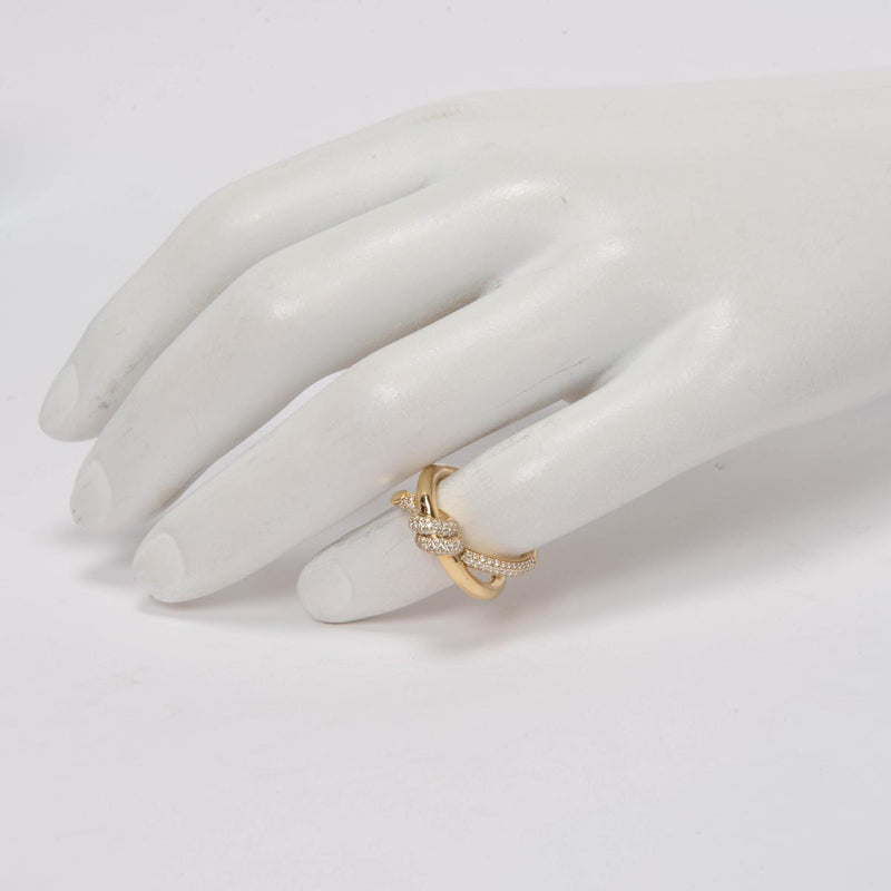 Tiffany & Co 18K Gold & Diamond Tiffany Knot Double Row Ring - Blue Spinach