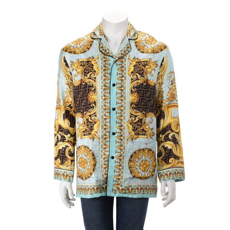 Fendace Gold & Blue Silk Baroque Shirt 3