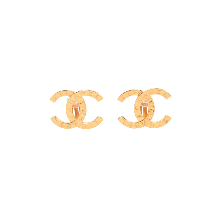 Chanel Gold Metal CC Paris Clip-On Earrings