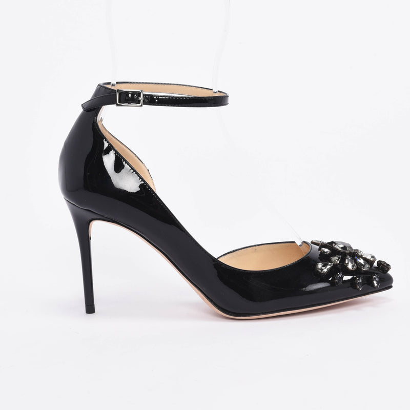 Jimmy Choo Black Patent Crystal Embellished Lucy Pumps 34 - Blue Spinach