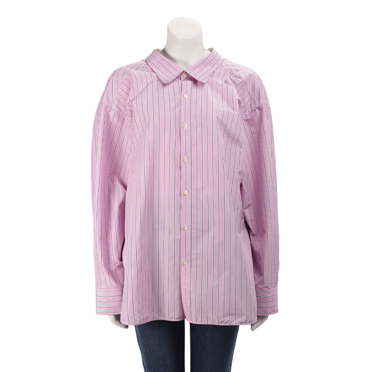Balenciaga Pink Cotton Pinstriped Oversized Shirt FR 36