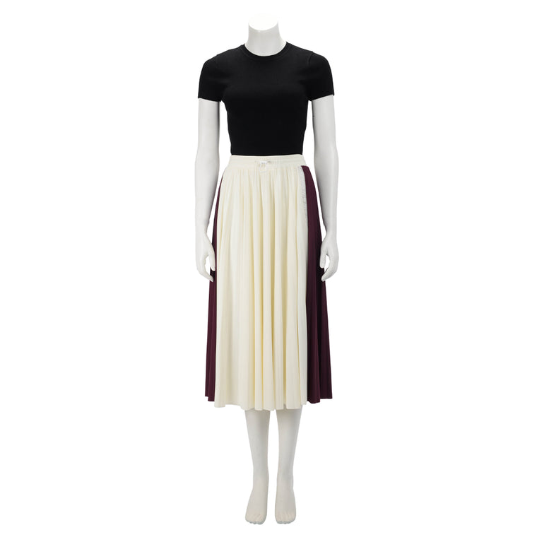 Valentino White & Plum Lycra Pleated Midi Skirt S