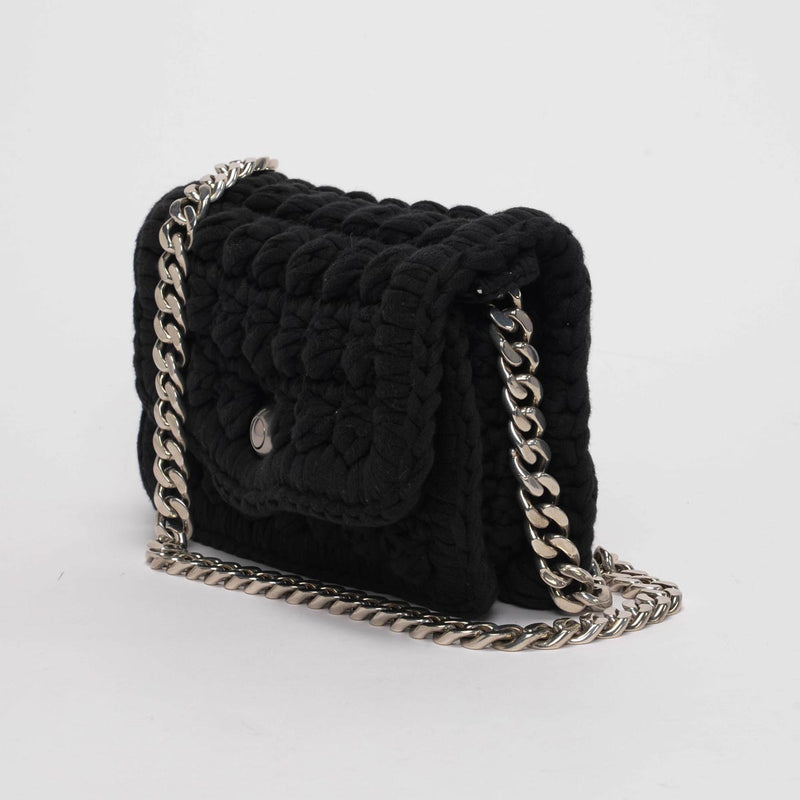 Bottega Veneta Black Crochet Chain Shoulder Bag - Blue Spinach