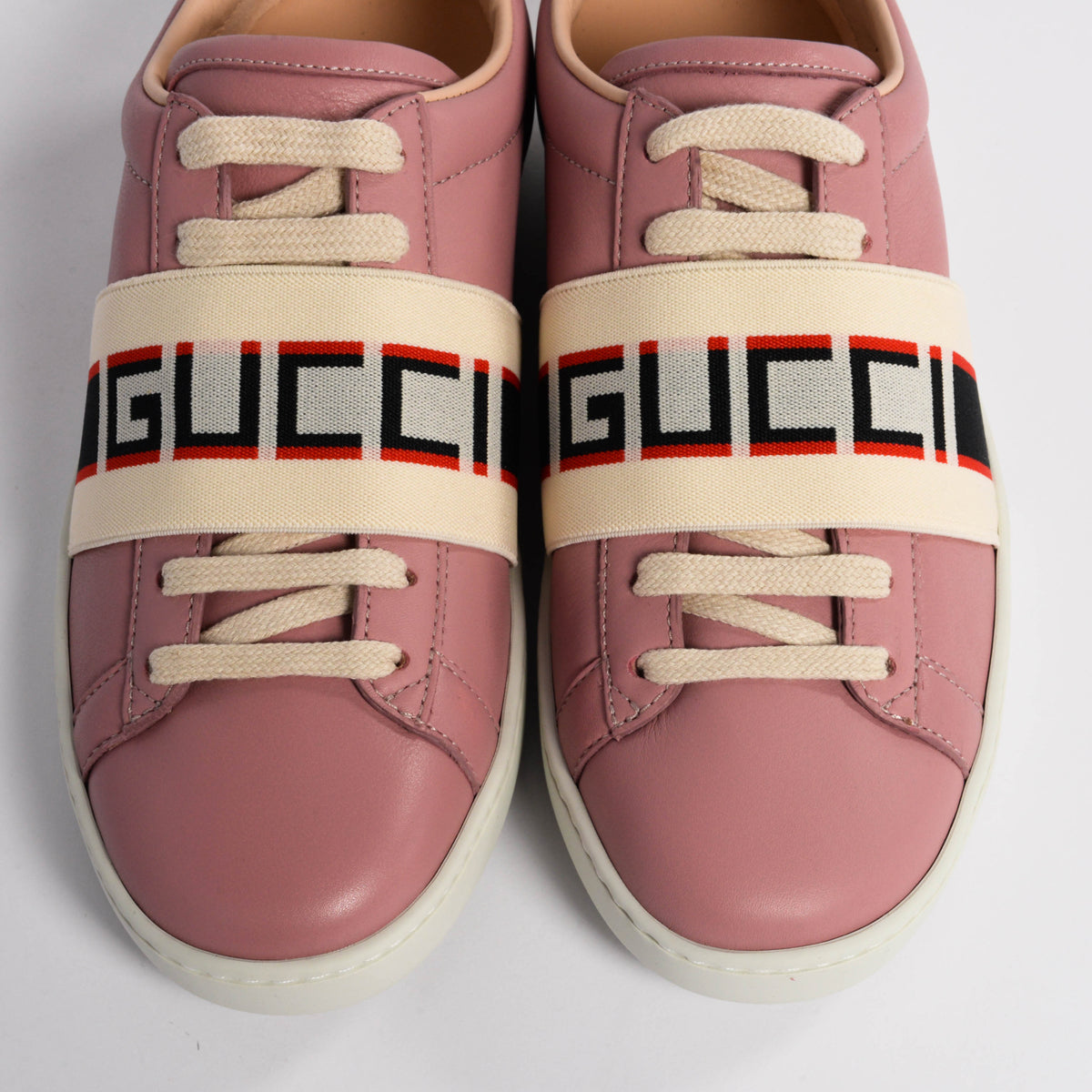 Gucci Pink Calfskin Ace Stripe Sneakers 35