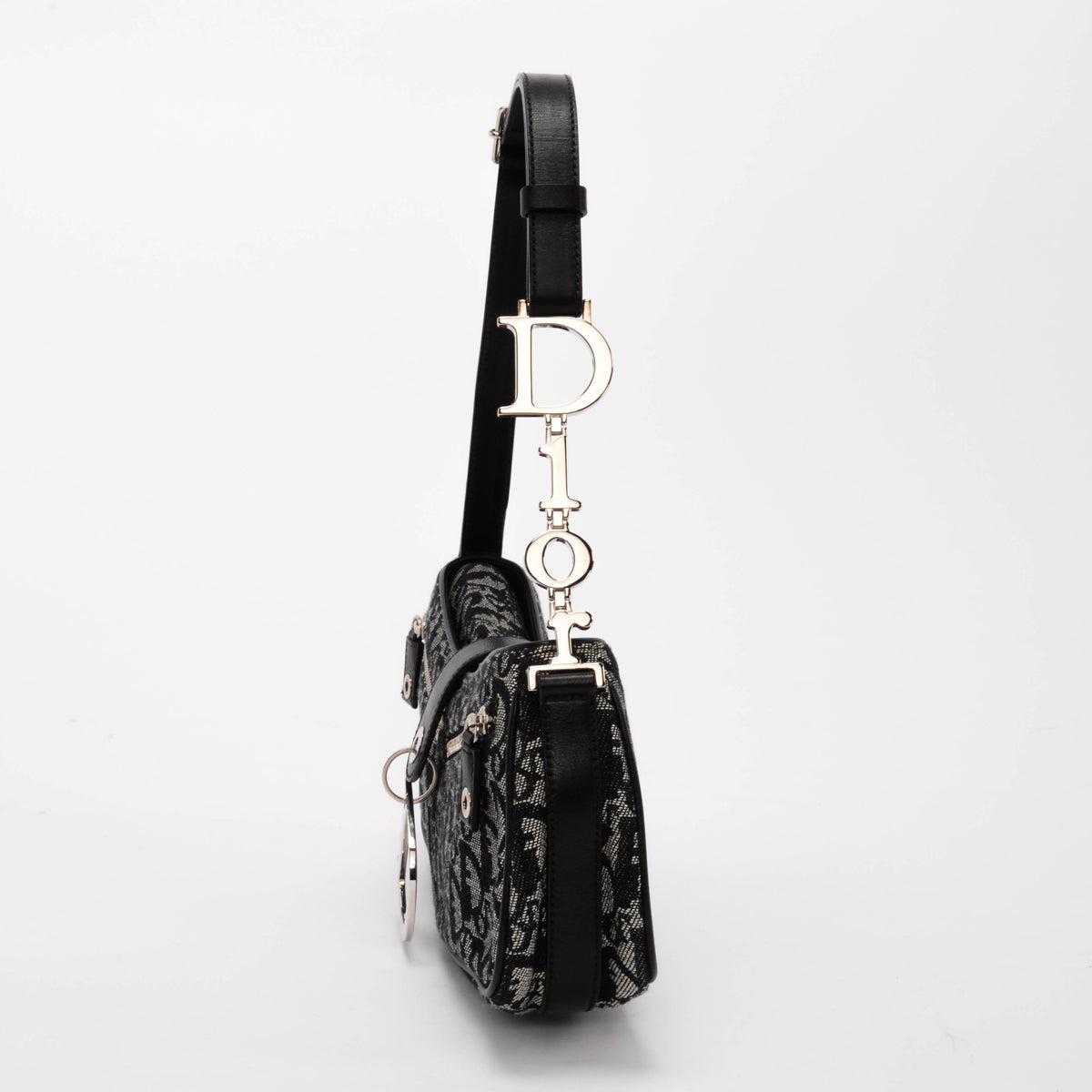 Dior Black Diorissimo Trotter Charm Shoulder Bag