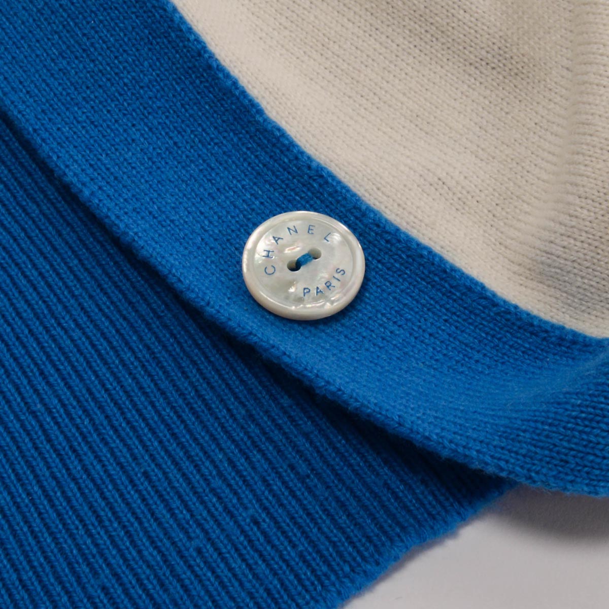 Chanel Cream & Blue Cashmere 19S Logo Cardigan FR 42