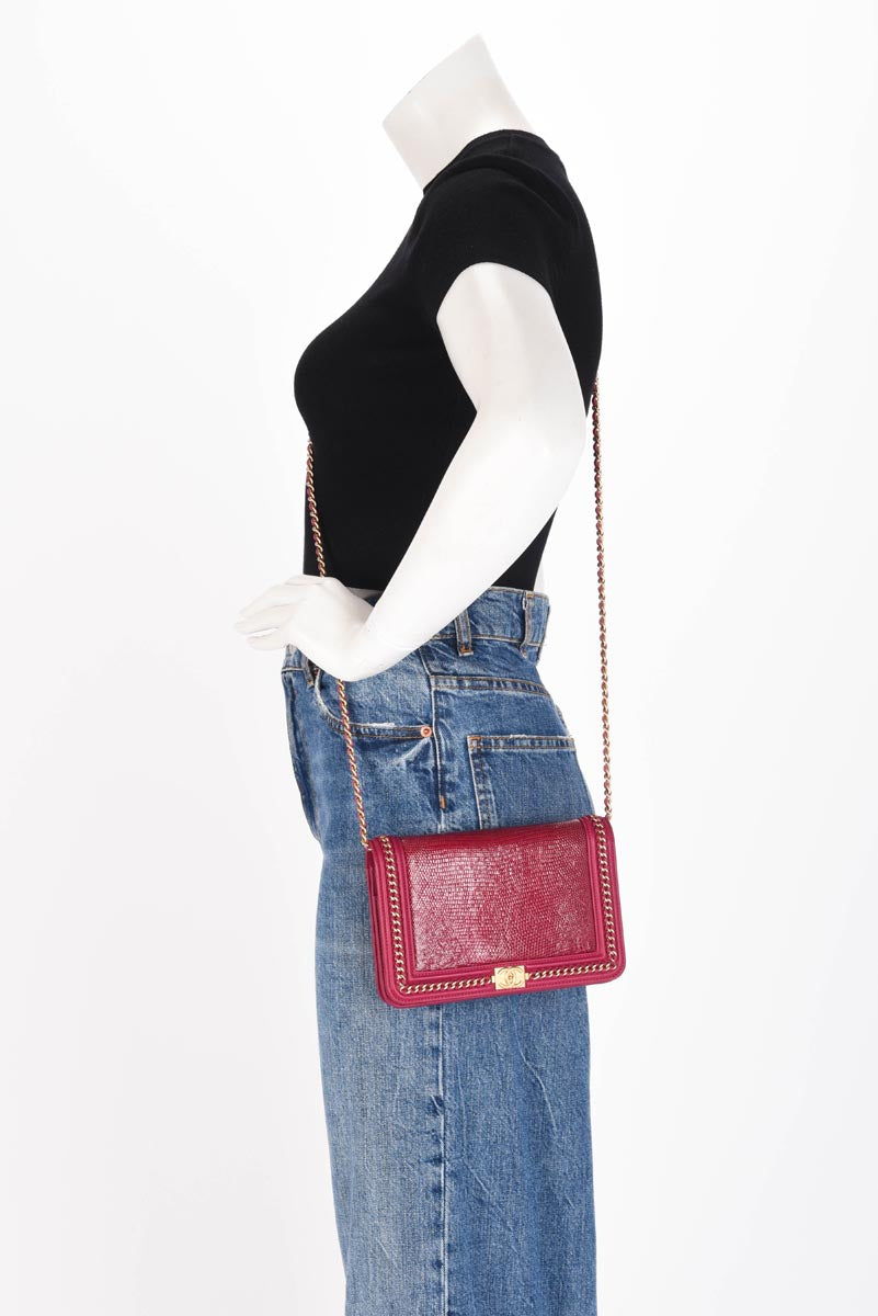 Chanel Magenta Lizard & Lambskin Chain Around Boy WOC