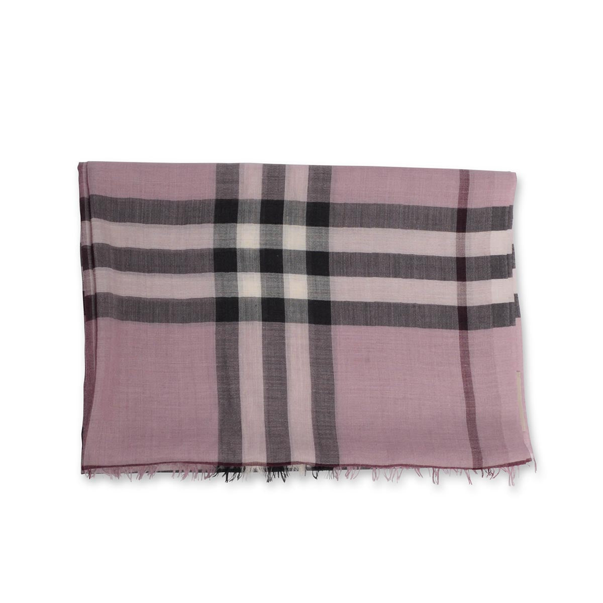 Burberry Pink Wool & Silk Check Fringed Scarf