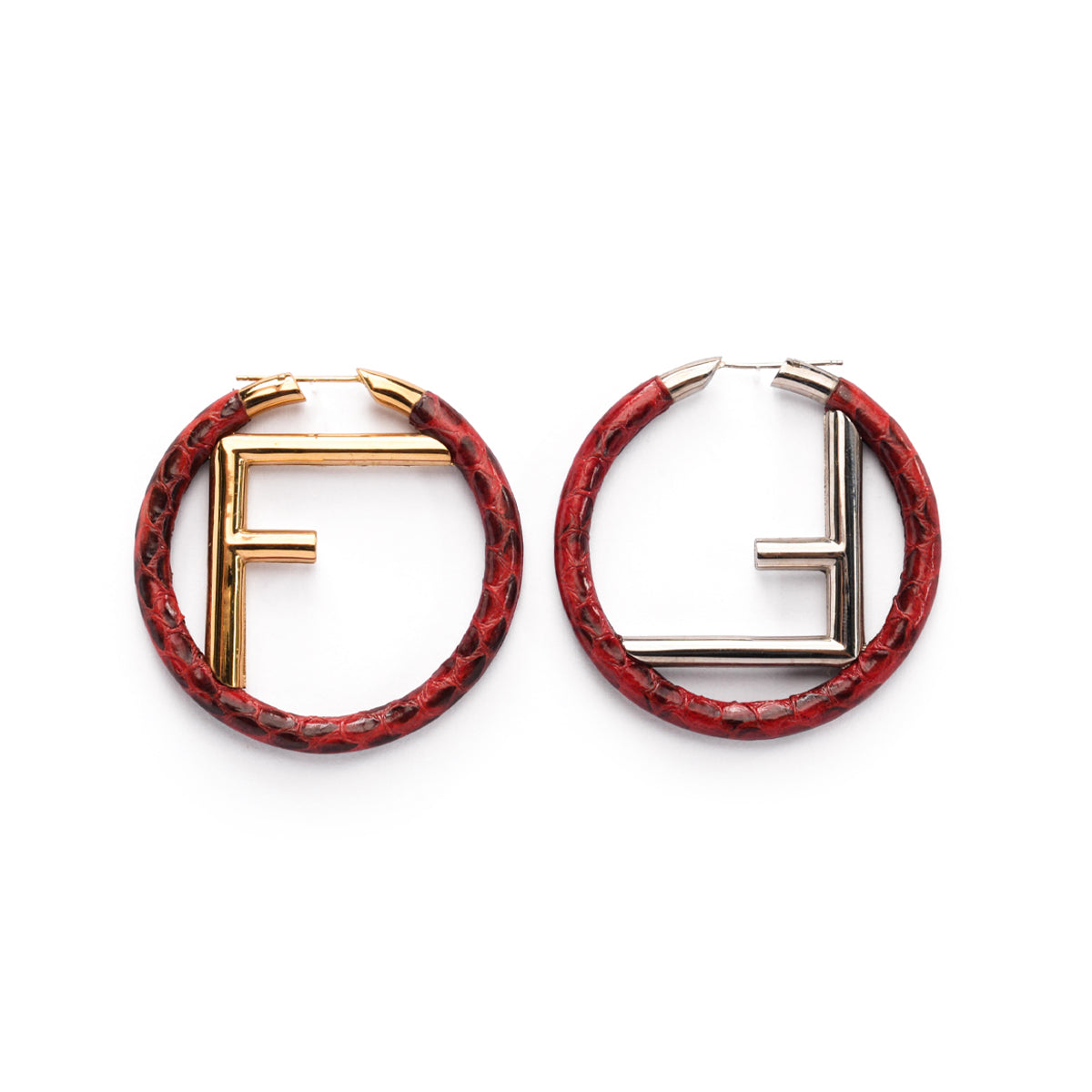 Fendi Red Snakeskin F is Fendi Hoop Earrings