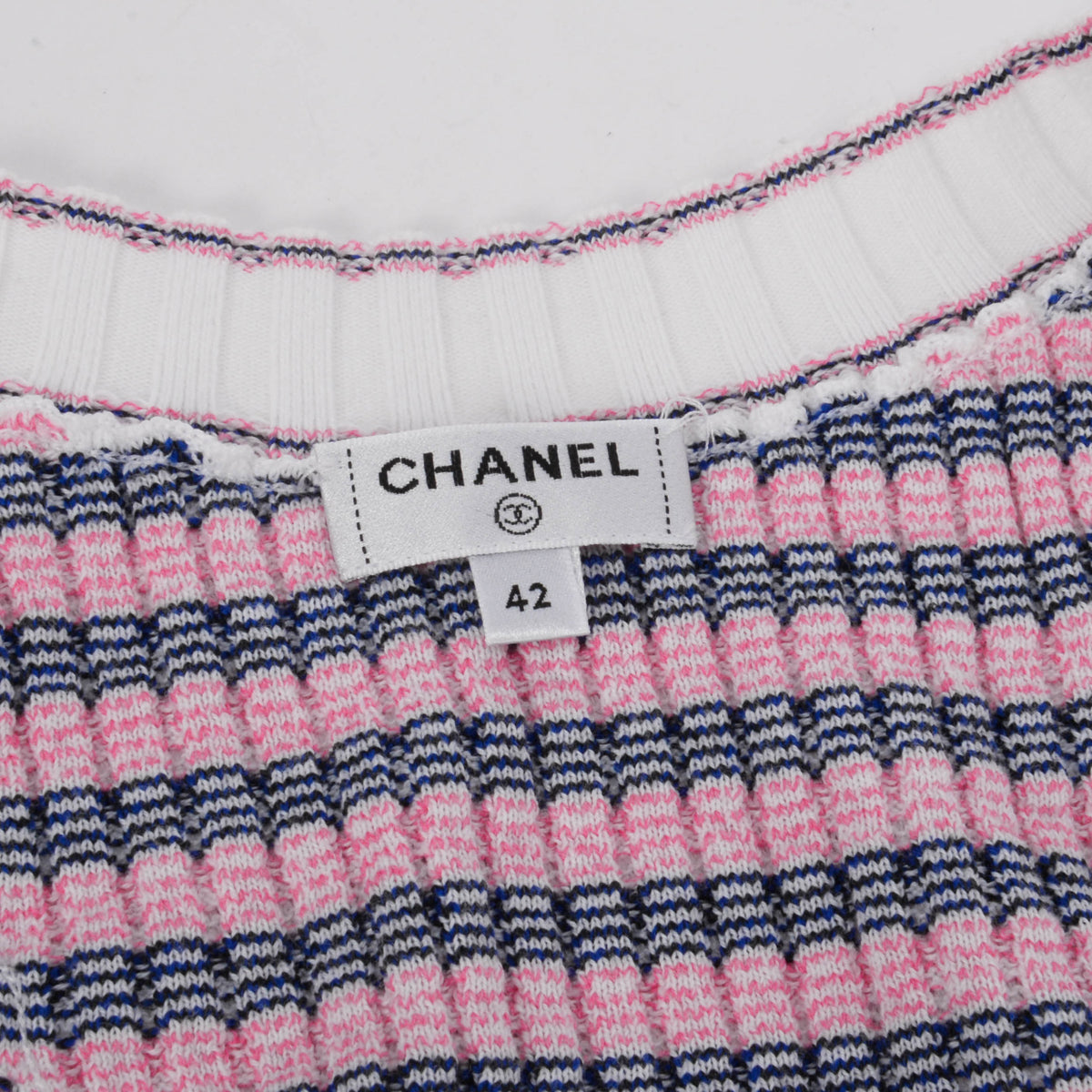 Chanel Pink Striped Knit CC Tank Dress FR 42