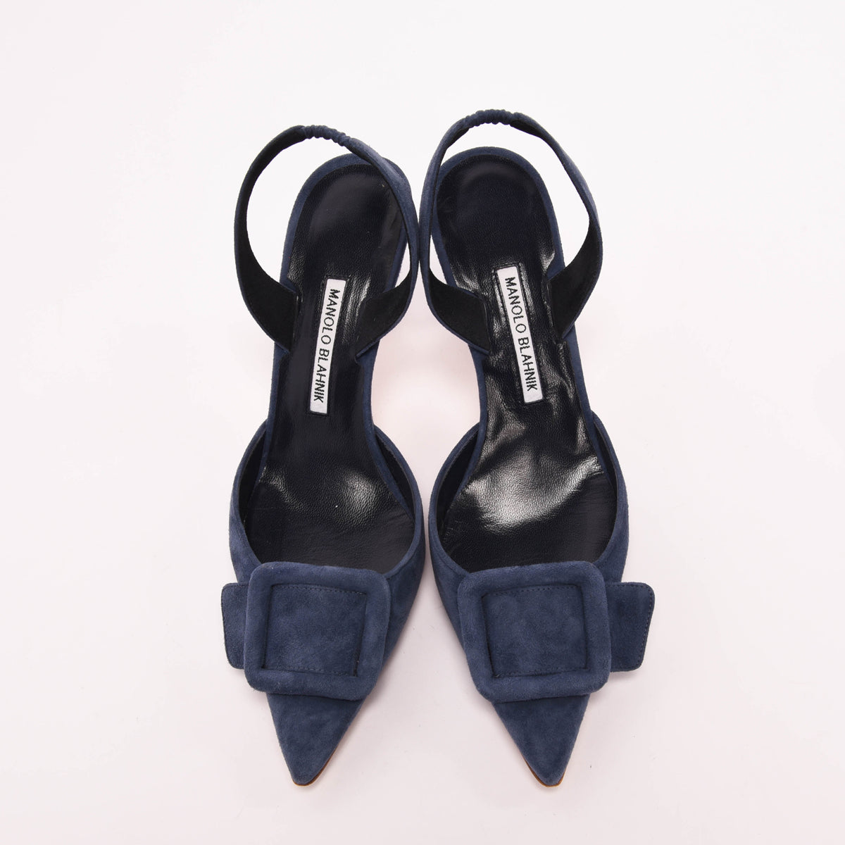 Manolo Blahnik Blue Suede Maysli Buckle Slingbacks 39.5