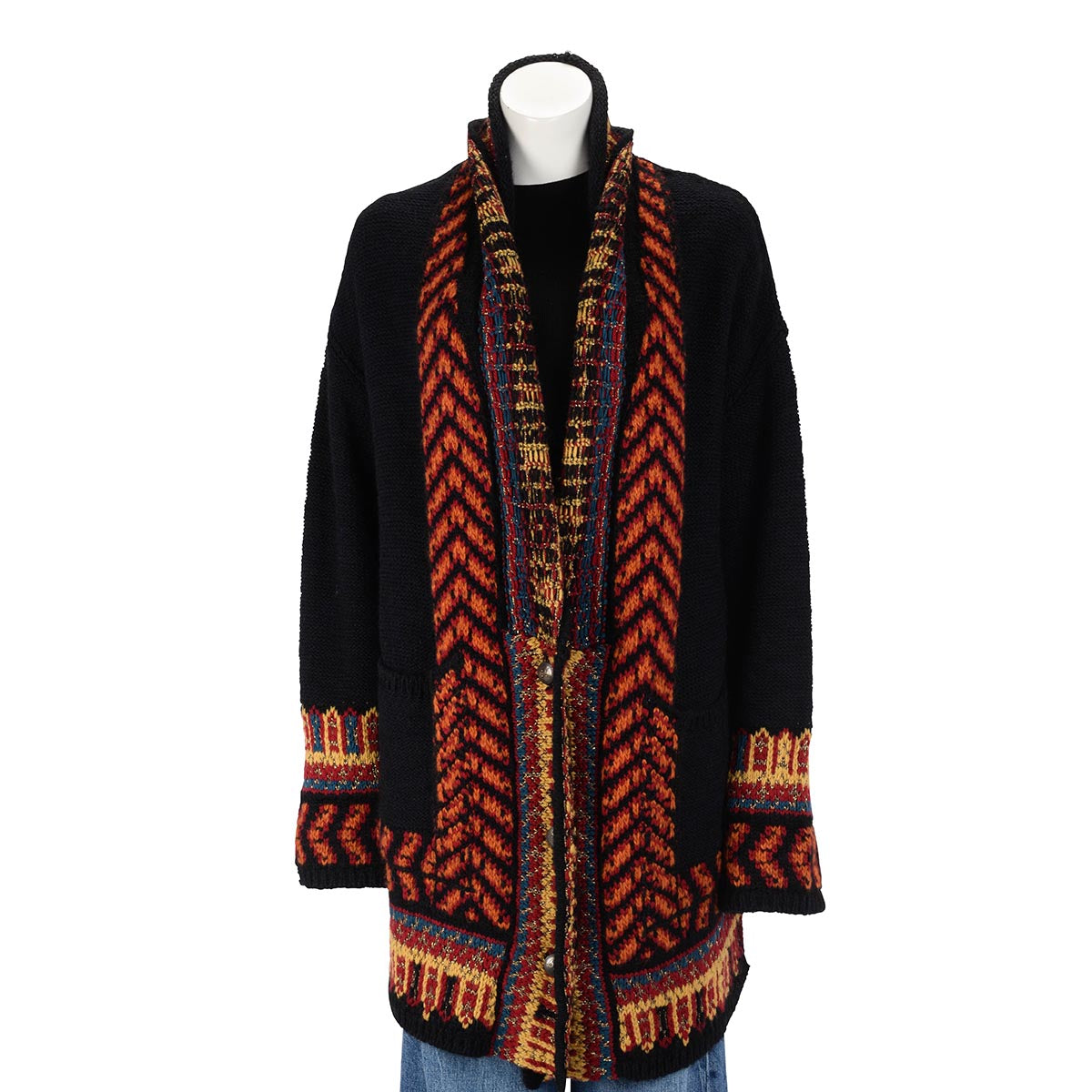 Etro Multi Colour Chunky Knit Dragon Coat IT 44