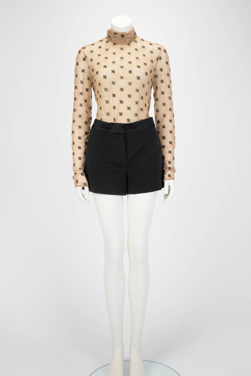 Fendi Beige Karligraphy Tulle Bodysuit IT 46