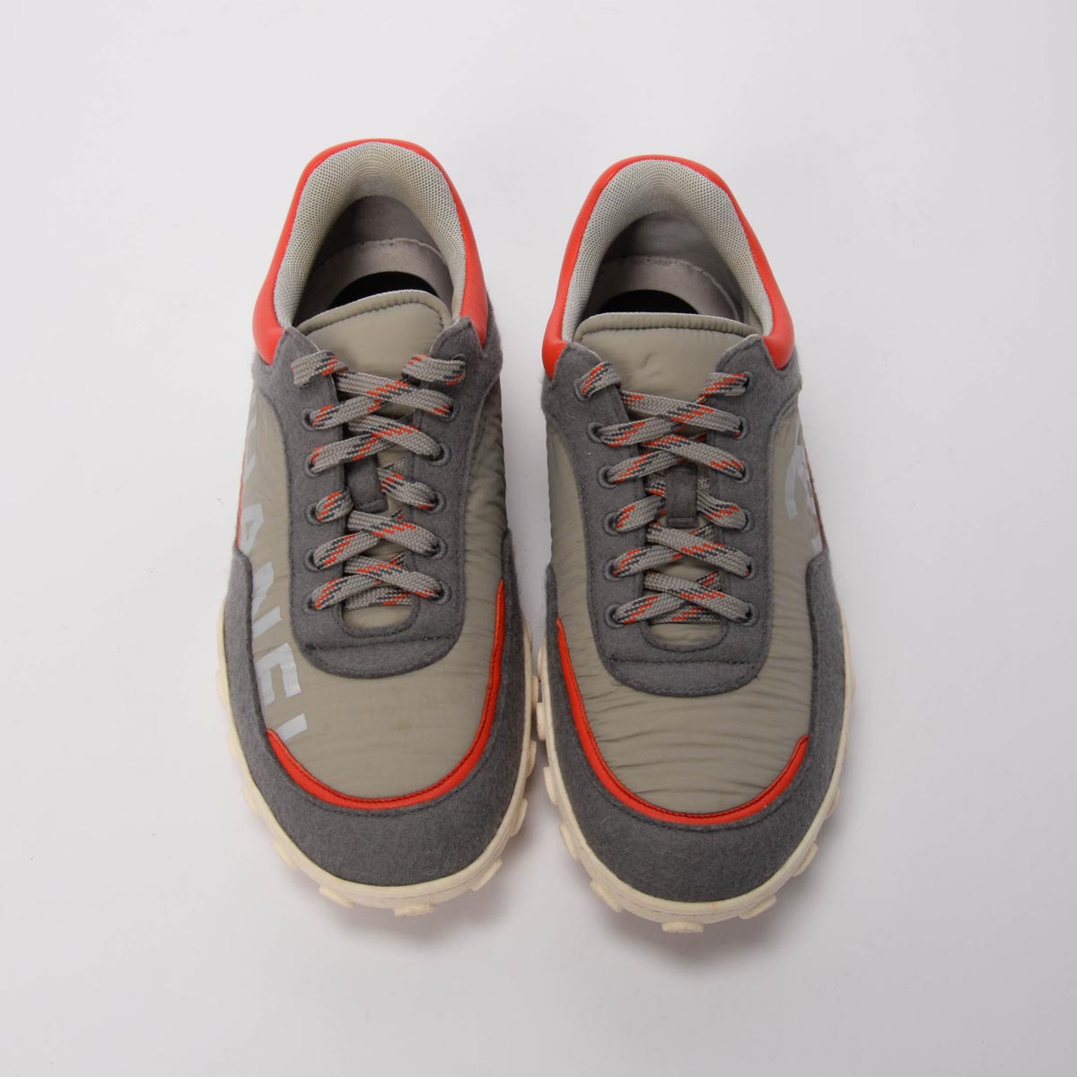 Chanel Grey & Orange Nylon Low Top Sneakers 42