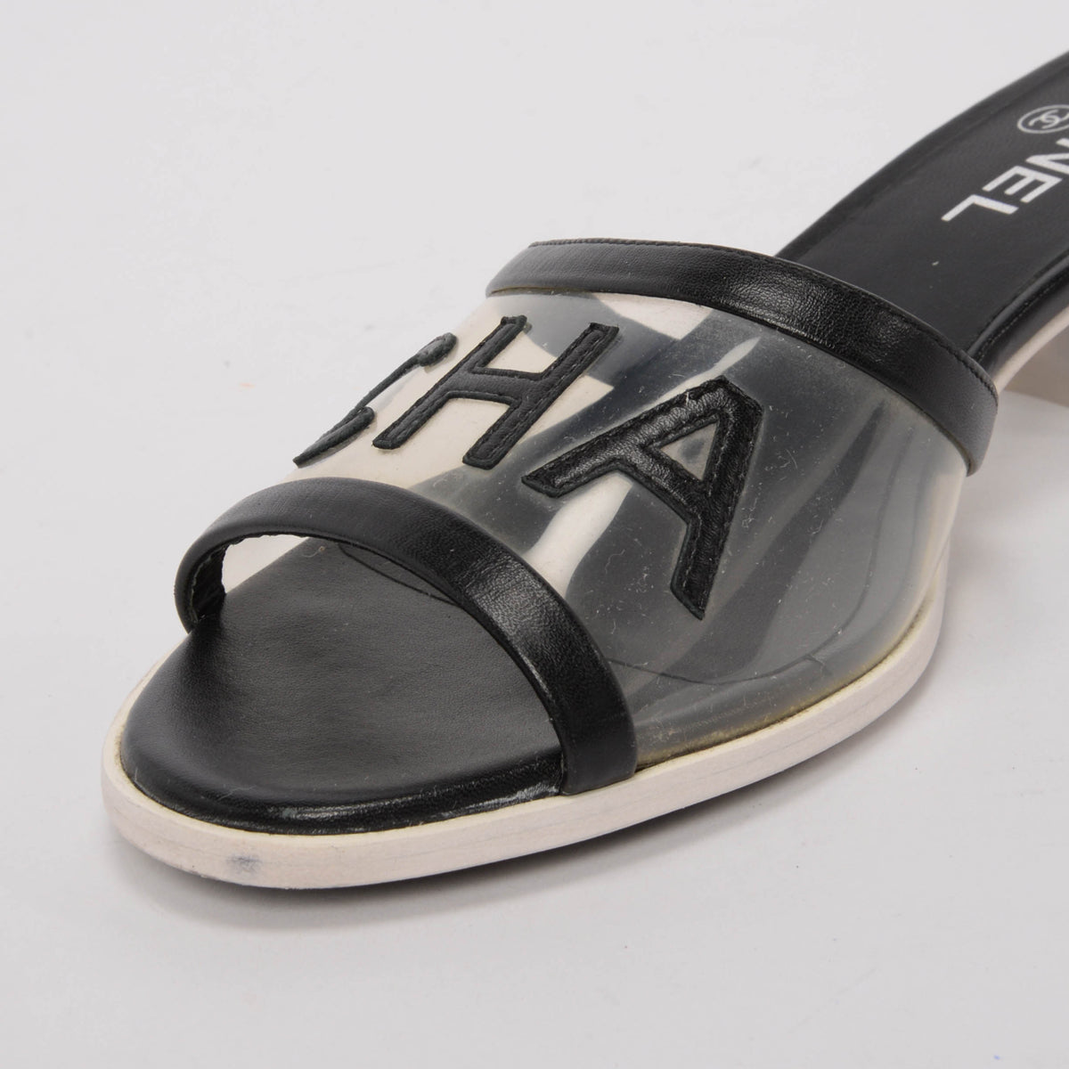 Chanel Black PVC & Lambskin Logo Sandals 40.5
