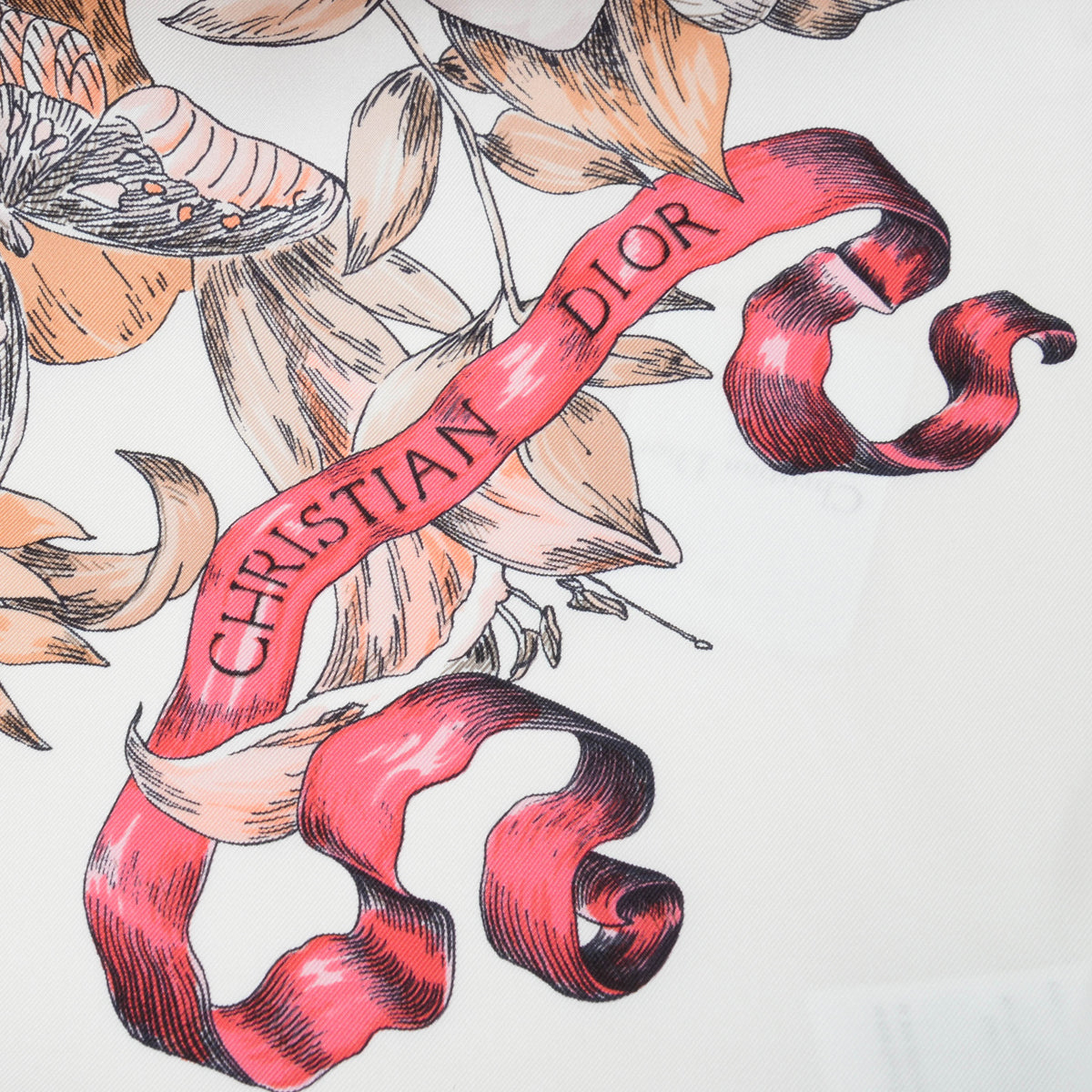 Dior Rose Silk Le Jugement Butterfly Scarf 90