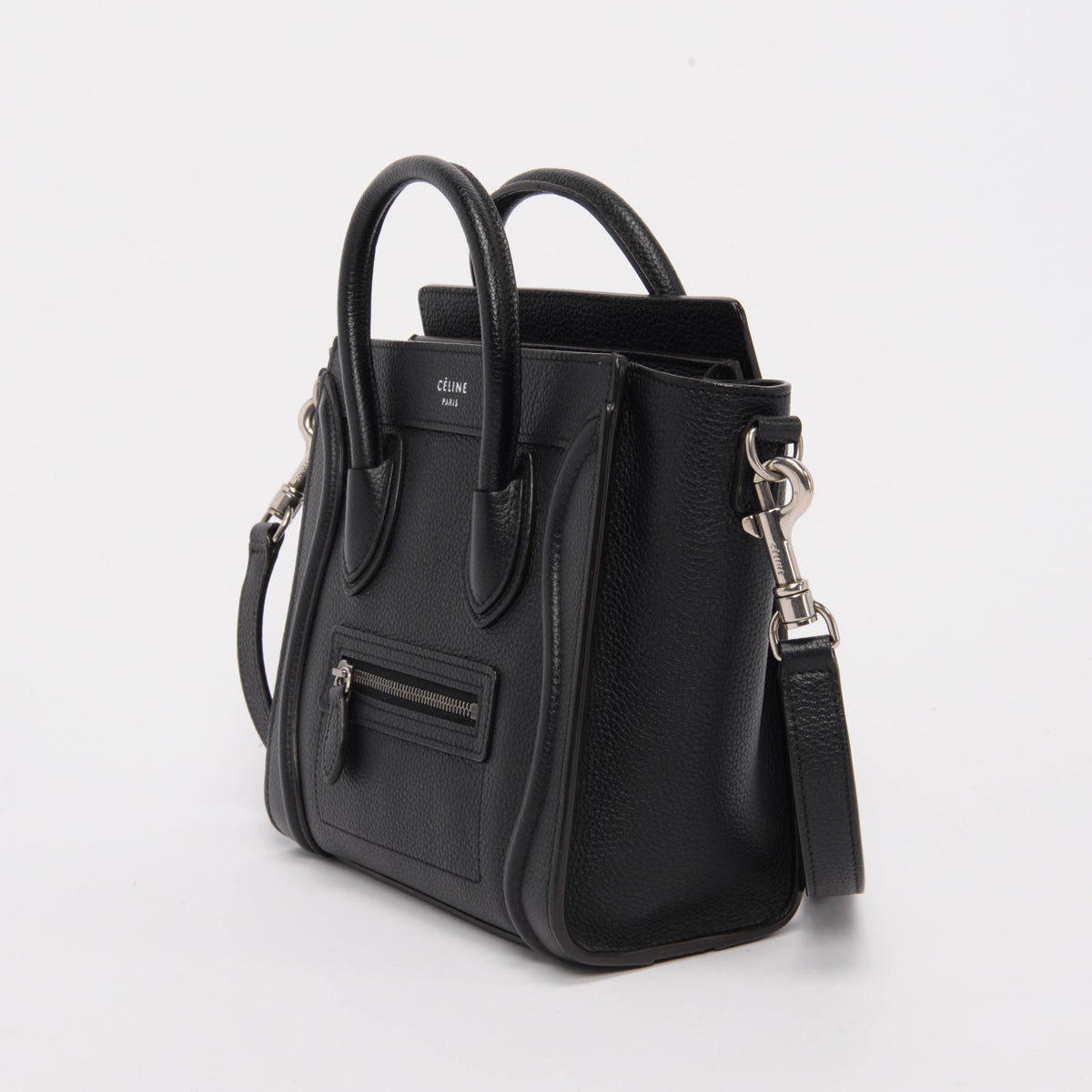 Celine Black Drummed Calfskin Nano Luggage Tote