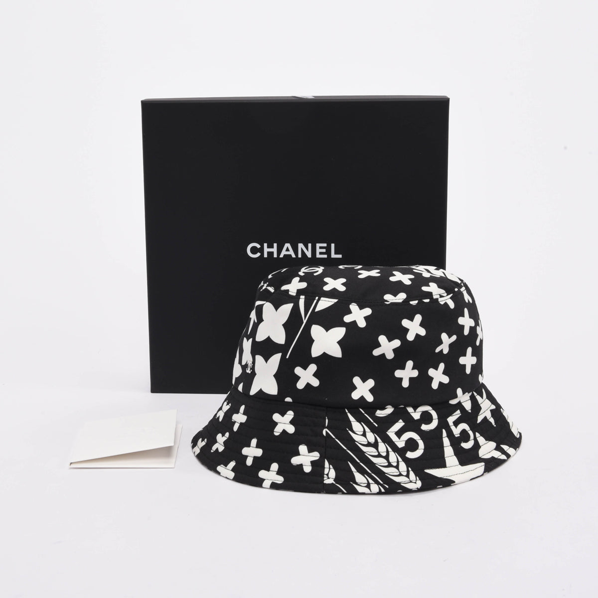 Chanel Black & White Printed Cotton Bucket Hat