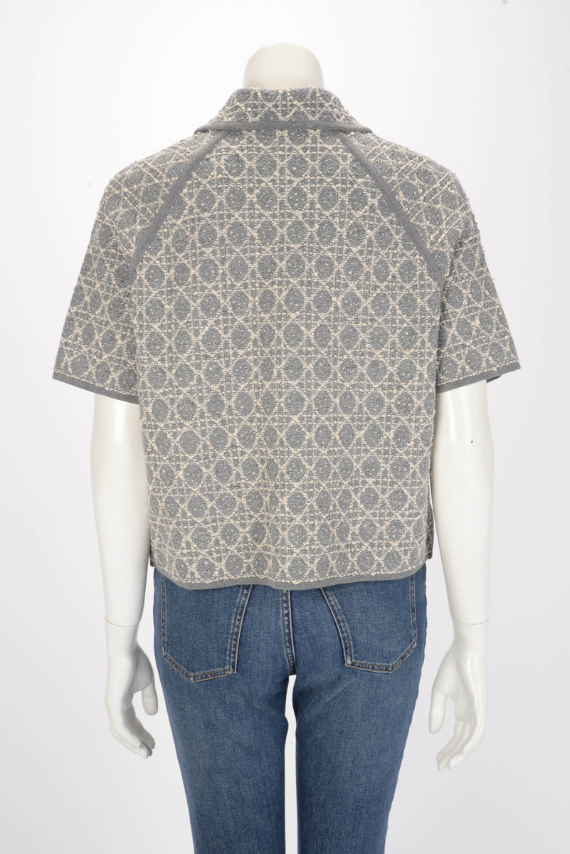 Dior Grey Tweed Knit Macrocannage Short-Sleeved Jacket FR 42
